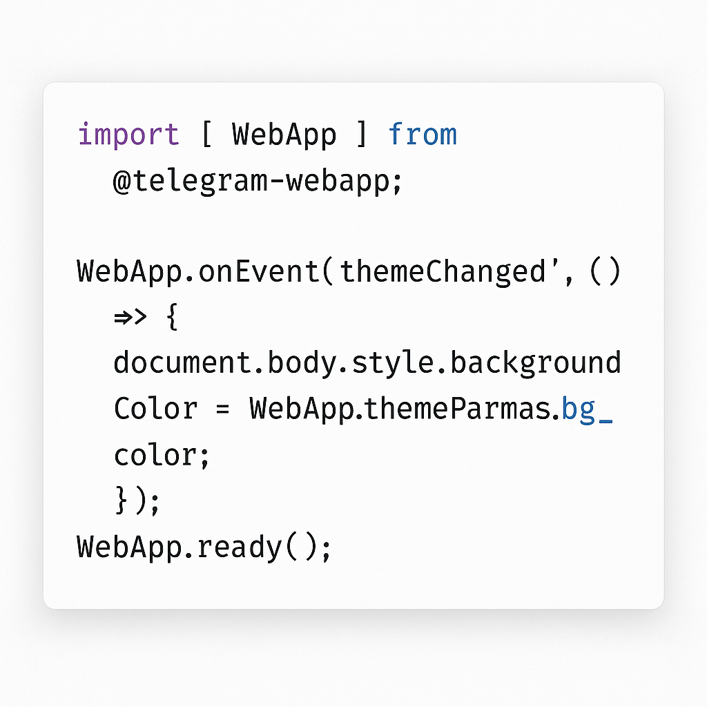 Code snippet of Telegram Web App SDK integration
